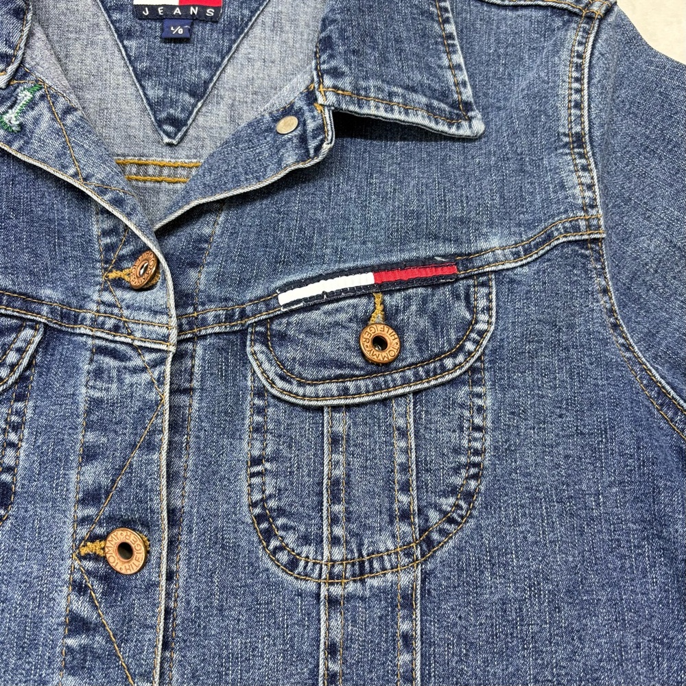 Tommy Jeans Denim Jacket Womens Size L Medium Wash Stretch Classic Blue Jean - Picture 4 of 10